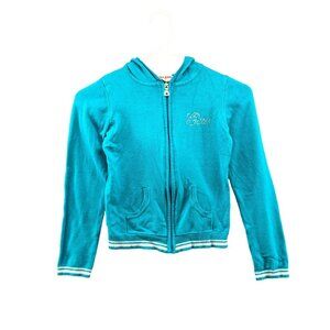 Vintage Guess Y2K Zip Hoodie Beaded Logo Blue‎ Girls Size 8/10 S/M Youth Stretch